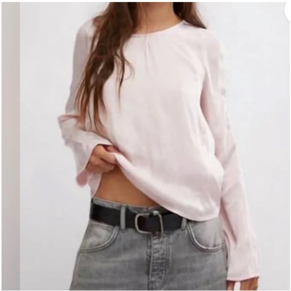 Free People Pink Arabella Tie Back Satin Blouse - Picture 7 of 14